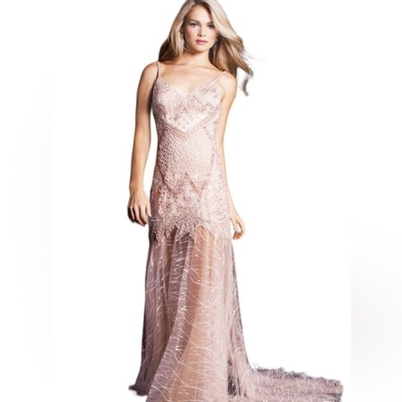 Jovani Style 49569 Fit & Flare Beaded Embroidered Mermaid Blush Gown Size 6 - Picture 1 of 16